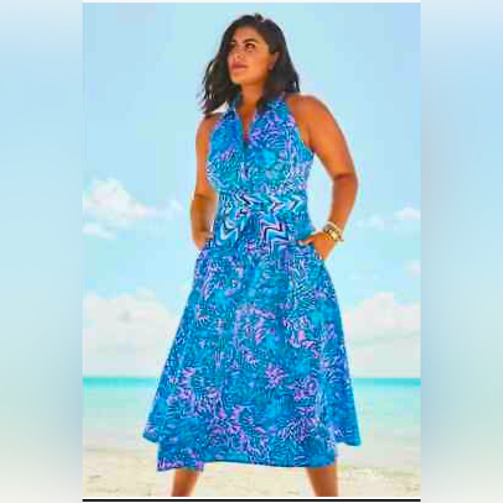 NEW Lilly Pulitzer Chrisella Stretch Shirtdress Bermuda Blue You Grow Girl Dress